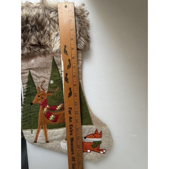Lot 2 Christmas Appliqué Stockings Rustic Woodland Fox Deer Owl Bear Faux Fur - Picture 9 of 9
